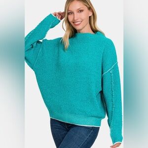 Zenana Exposed Seam Mock Neck Long Sleeve Sweater 10010004759